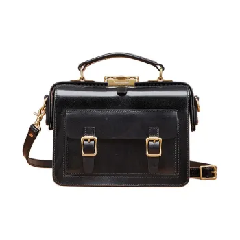 DIFENISE Top Grain Cow Leather Handwoven Crossbody Bag One Shoulder Handbag Women's Black/Brown