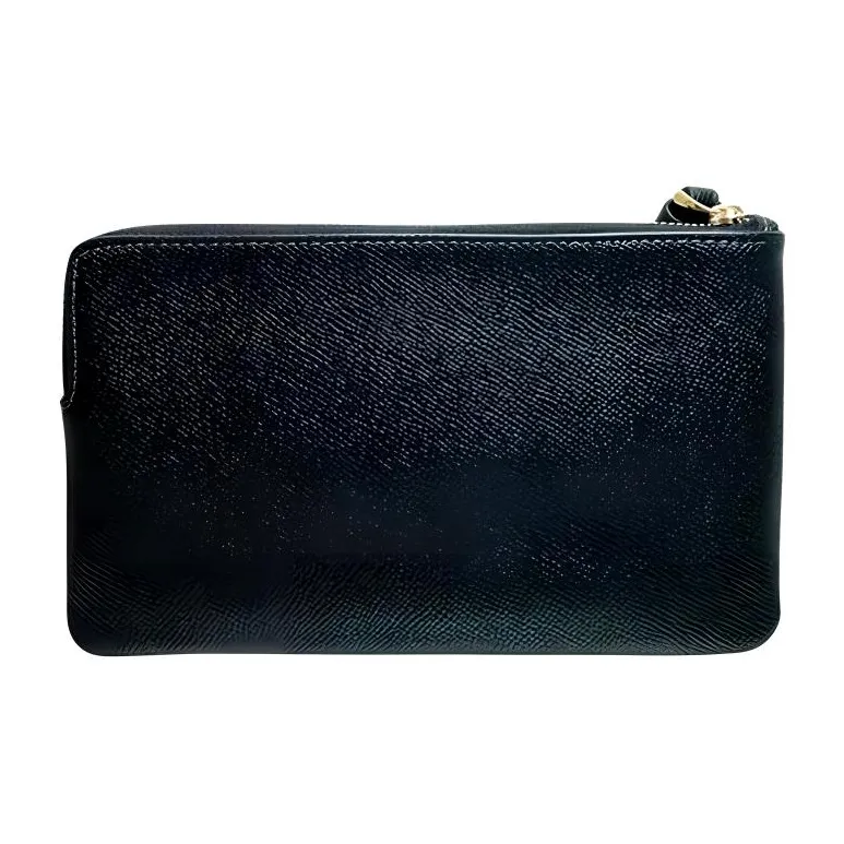 COACH Corner Zip Cross Grain Leather Wrist Bag Clutch Trumpets Women's Gold & Black-4