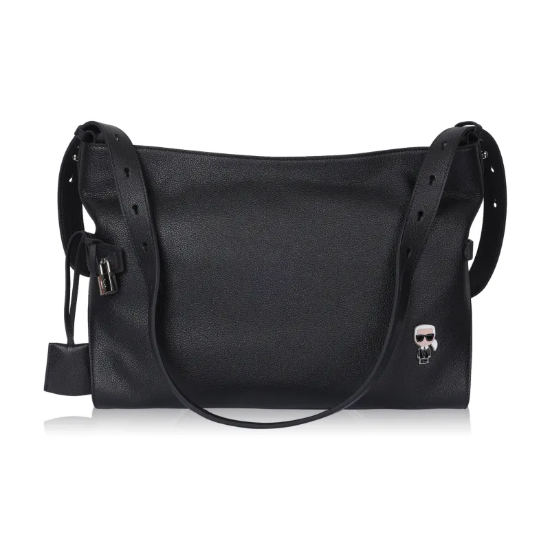 KARL LAGERFELD Top Grain Cow Leather Handbag, Crossbody Bag Women's Black-0