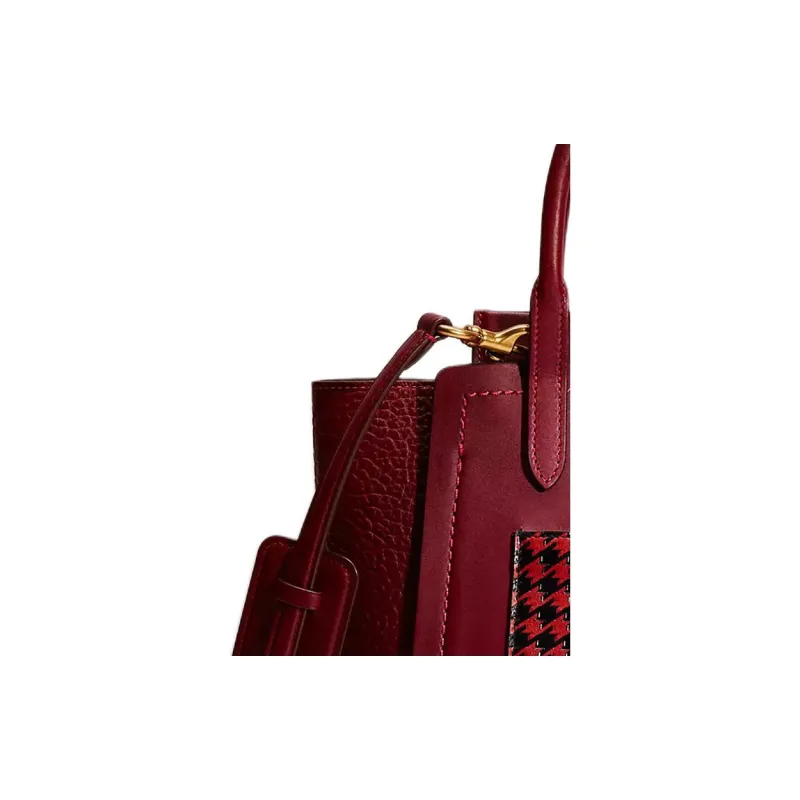 COACH Glove Tanned Leather Tote Bag Shopping Bag Shoulder Bag Handbag Medium Size Women's Deep Red-3