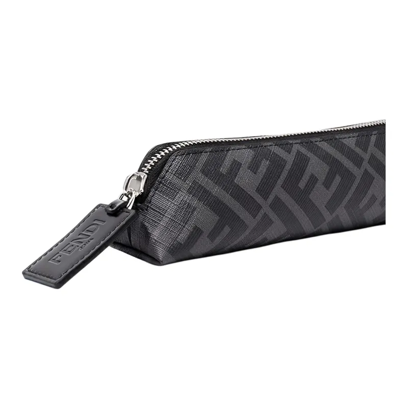FENDI Coated Canvas With Leather Pen Pouch Stationery Storage Bag Clutch Men's Black Gray Color-2