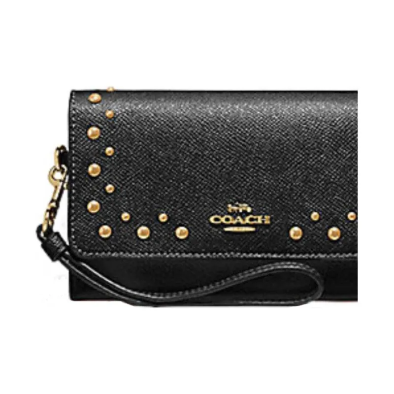 COACH Cross Grain Leather Clutch Wallet, Cell Phone Pouch, Wallet Women's Black-2