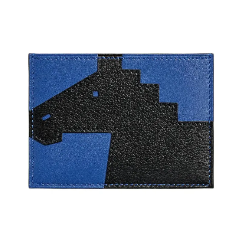 HERMES Evergrain With Tadelakt Calfskin Card Holder Women's Electric Blue/Black-0