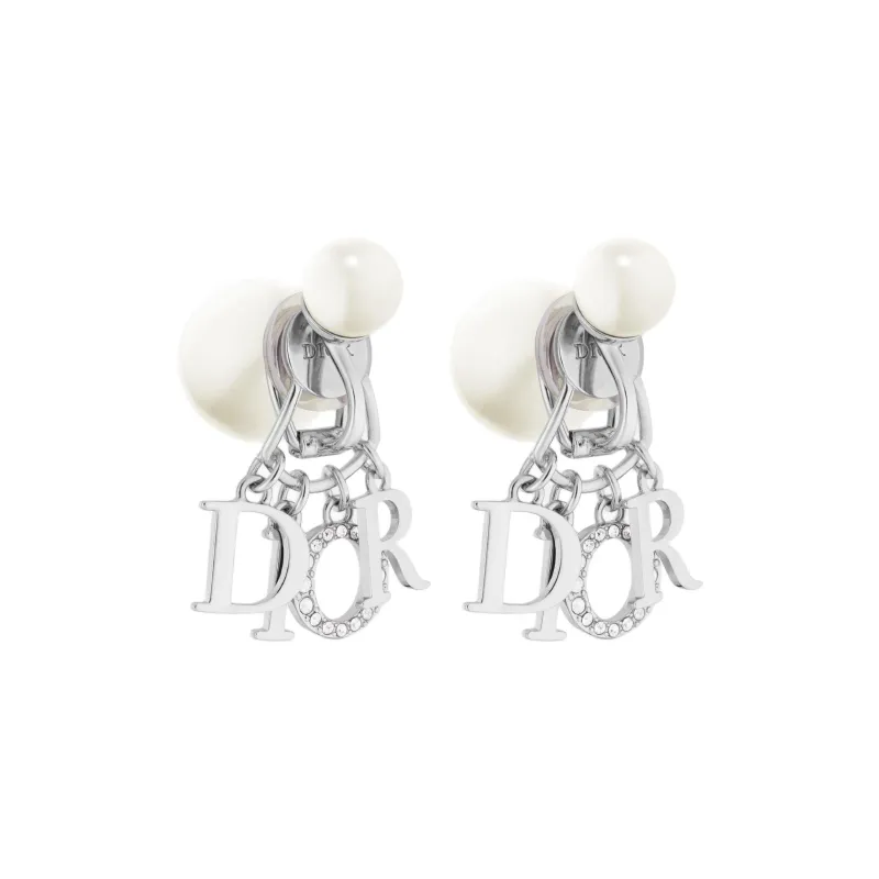 DIOR Resin Faux Crystal Metal Earrings Unisex Silver-0