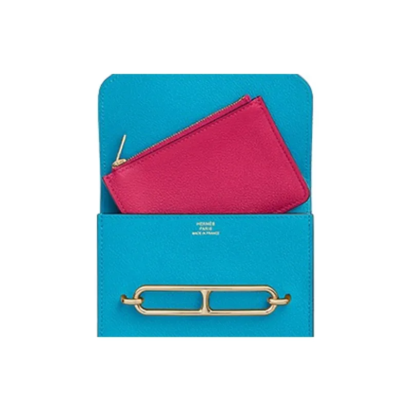 HERMES Evercolor Calfskin Detachable Coin Purse Sling Bag One Shoulder Crossbody Fanny Pack Women's Blue-4