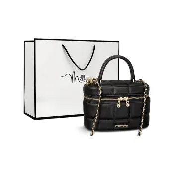MILLIE'S Cow Leather Handbag, Shoulder Bag, Crossbody Bag Small Size Women's Ecru/Black
