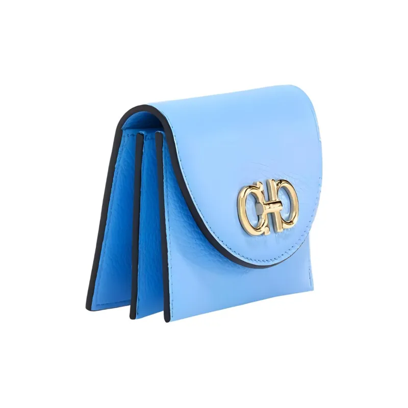 FERRAGAMO GANCINI Cow Leather Wallet Coin Purse Card Holder Men's Blue-1