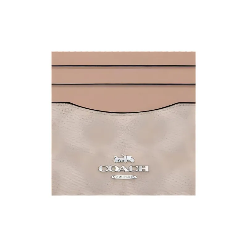 COACH Leather Card Holder Women's Sand Yellow & Taupe-2