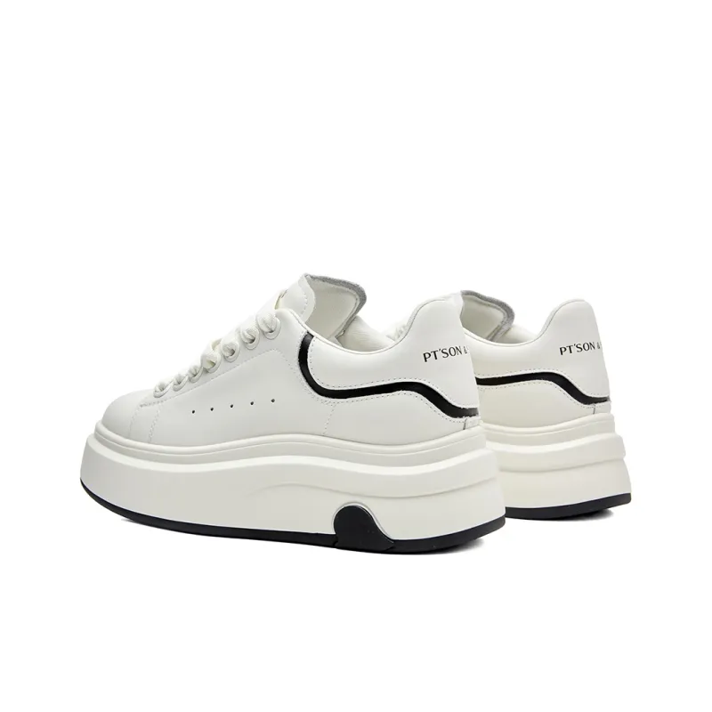 PT'SON Versatile Platform White Sneakers Height Increasing Low Top Skateboard Shoes Women's-13