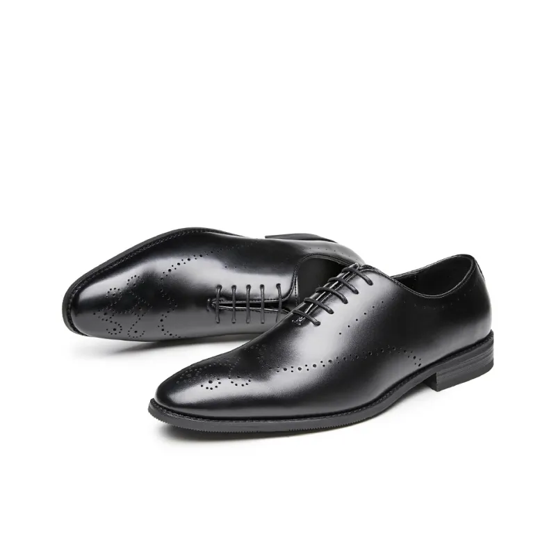 Kaltendin Cow Leather Pointed Toe Vintage Brogues Dress Shoes Men's Black-4