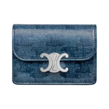 CELINE Triomphe Calfskin Card Holder Women's Blue