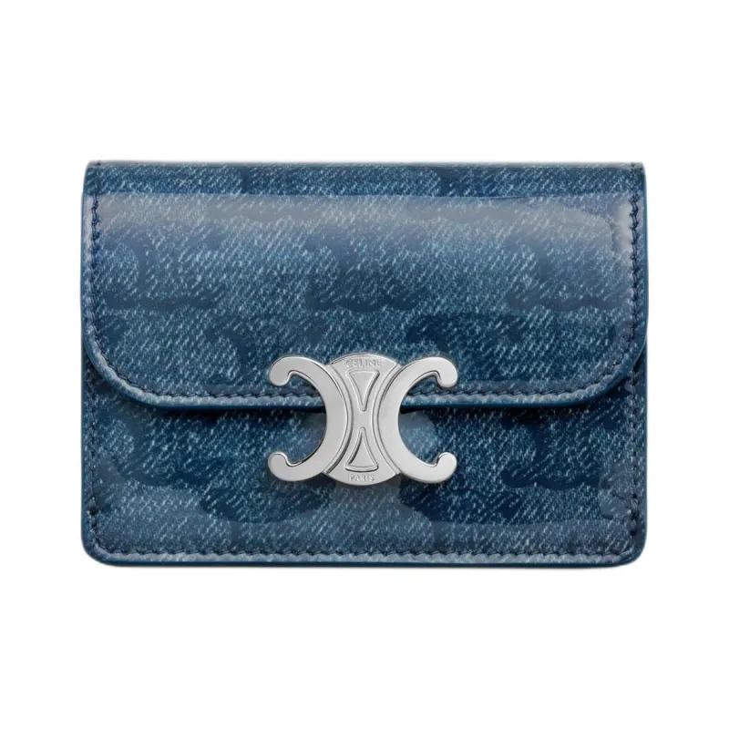 CELINE Triomphe Calfskin Card Holder Women's Blue-0