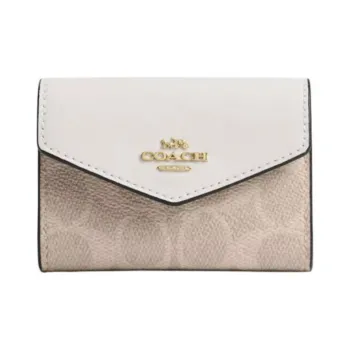 COACH Flap Card Case Coated Canvas Card Holder Mini Women's Chalk White