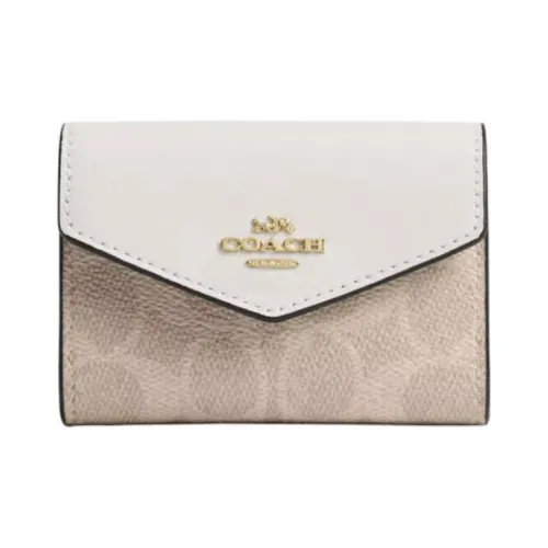 COACH Flap Card Case Coated Canvas Card Holder Mini Women's Chalk White