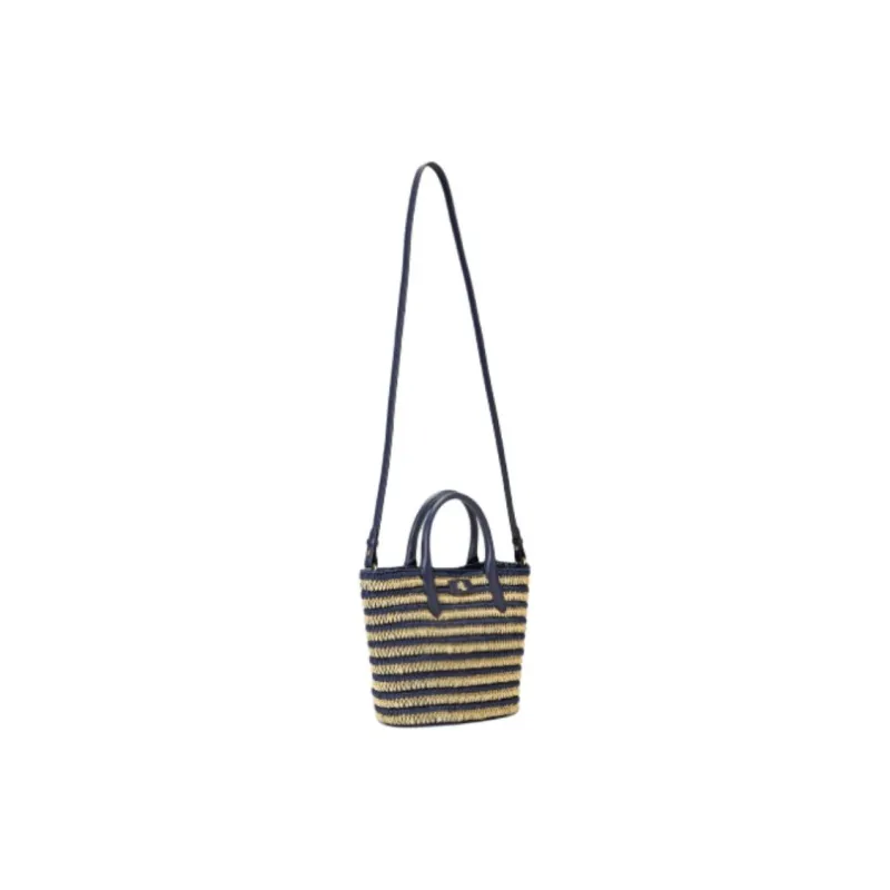 Ralph Lauren Plant Fiber Tote Bag Shopping Bag Shoulder Bag Handbag Medium Size Women's Natural Color With Dark Blue-3