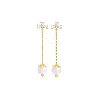 Cuiya Golden Building Hetian Jade Earrings Pale Greenish White Jade Women's