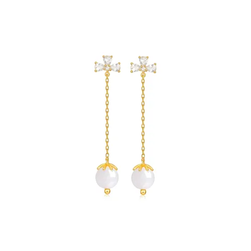 Cuiya Golden Building Hetian Jade Earrings Pale Greenish White Jade Women's