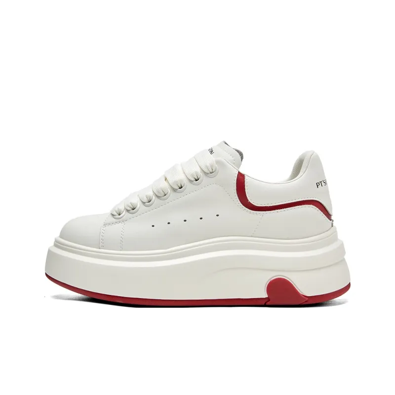 PT'SON Versatile Platform White Sneakers Height Increasing Low Top Skateboard Shoes Women's-5