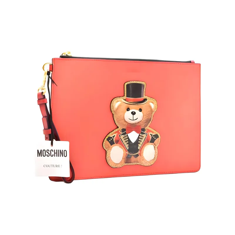 MOSCHINO Leather Clutch Regular Women's Orange-1