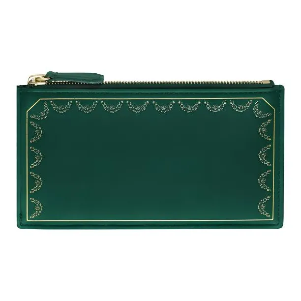 CARTIER GUIRLANDE Cow Leather Card Holder Women's Green-0