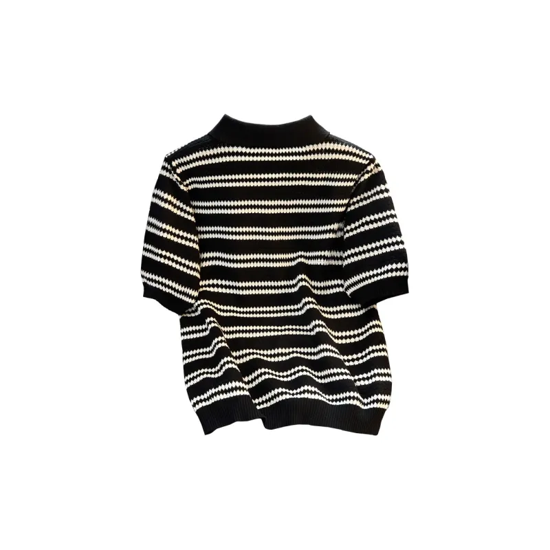 Cypress House Knitwear Women's Black Stripes-1