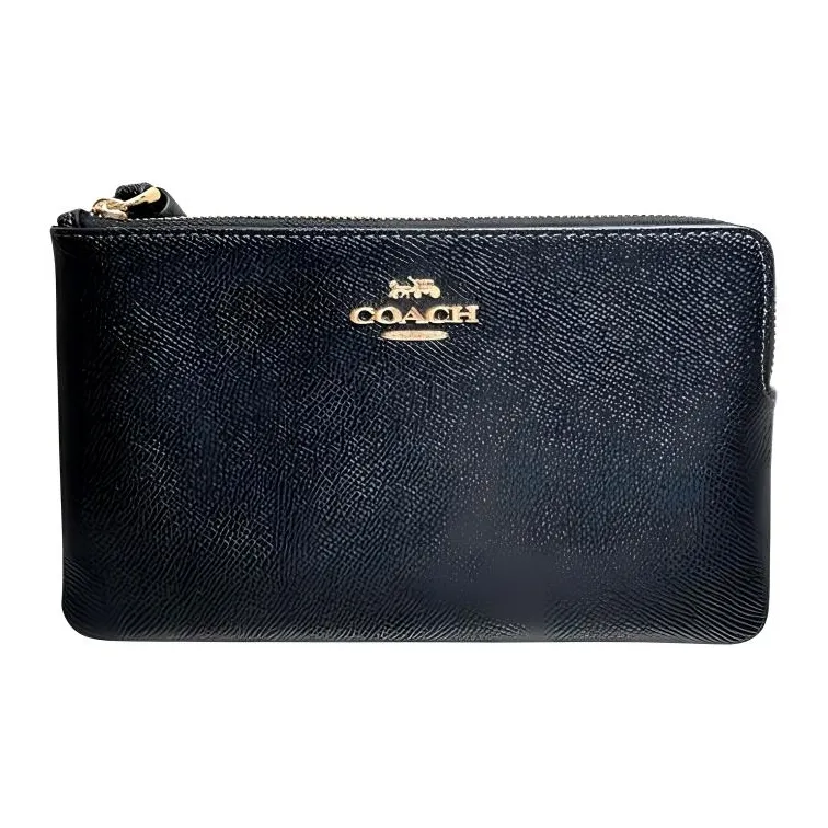 COACH Corner Zip Cross Grain Leather Wrist Bag Clutch Trumpets Women's Gold & Black-1
