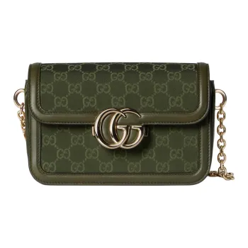 GUCCI GG Canvas Shoulder Bag Trumpets Women's Forest Green