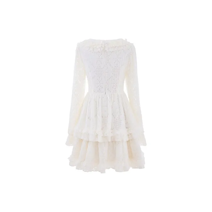 Oudifu Long Sleeved Dress Women's Apricot-0