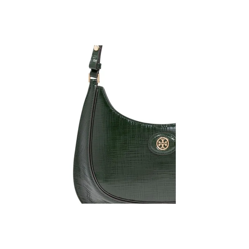 TORY BURCH Robinson Embossed Leather Crescent Bag Handbag, Shoulder Bag Medium Size Women's Dark Green-4