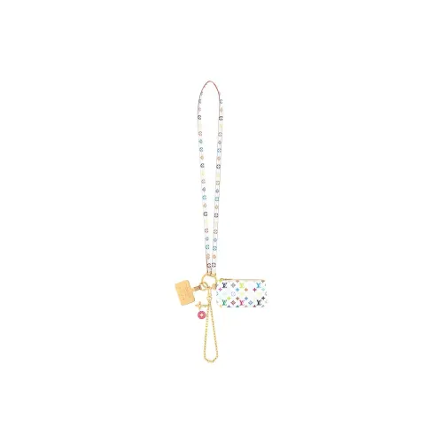 LOUIS VUITTON Takashi Murakami Village Co Financing Leather Trim Phone Case With Chain Zero Wallet Women's White