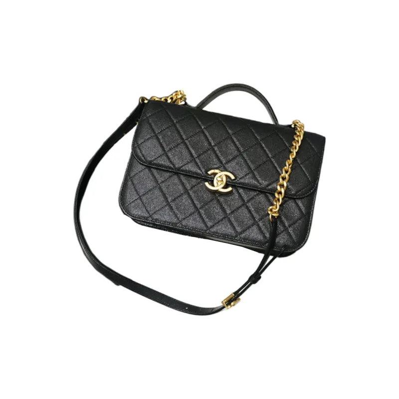 CHANEL Caviar Cow Leather Flap Bag, Tofu Bag, Handbag, Shoulder Bag, Crossbody Bag Women's Black-1