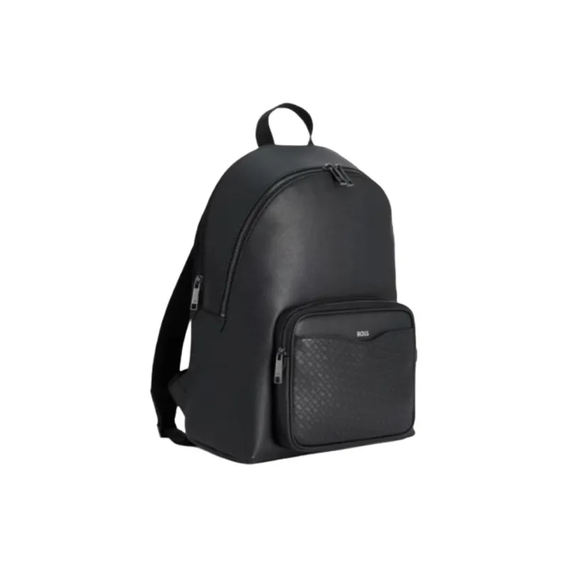 HUGO BOSS Regenerated Leather Backpack Medium Size Men's Black-1