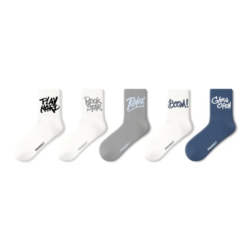 Primeet Mid-Calf Socks Unisex 5 Pack Simple And Cute Patterns-6