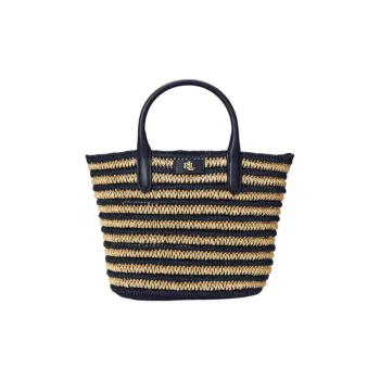 Ralph Lauren Plant Fiber Tote Bag Shopping Bag Shoulder Bag Handbag Medium Size Women's Natural Color With Dark Blue