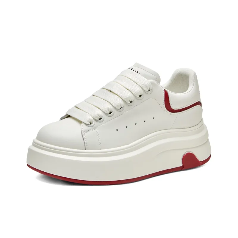 PT'SON Versatile Platform White Sneakers Height Increasing Low Top Skateboard Shoes Women's-6
