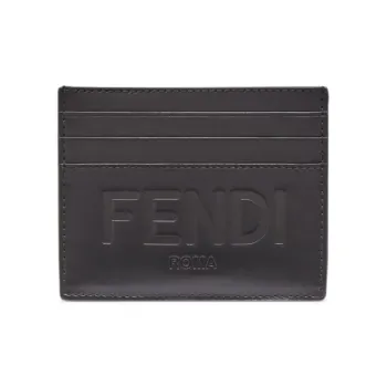 FENDI Calfskin Card Holder Wallet Card Clip Men's Black