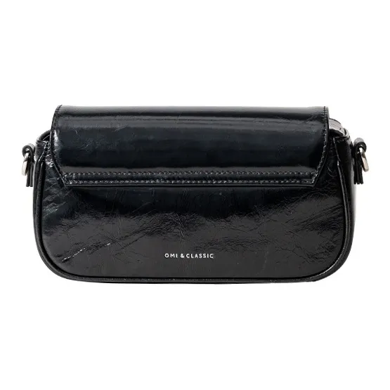 OMI Cow Leather One Shoulder Handbag Crossbody Bag Regular Women's Deep Black/Ecru-2
