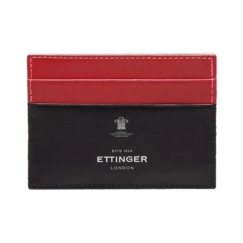 ETTINGER Calfskin Card Holder Men's Black & Red-0