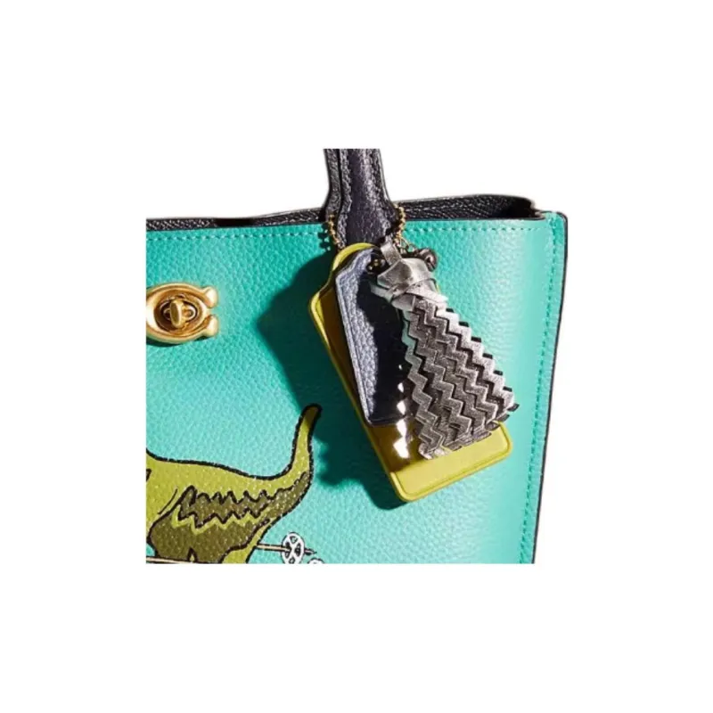 COACH Willow Polished Pebbled Leather Handbag Medium Size Women's Brass Bright Green Multicolor-2
