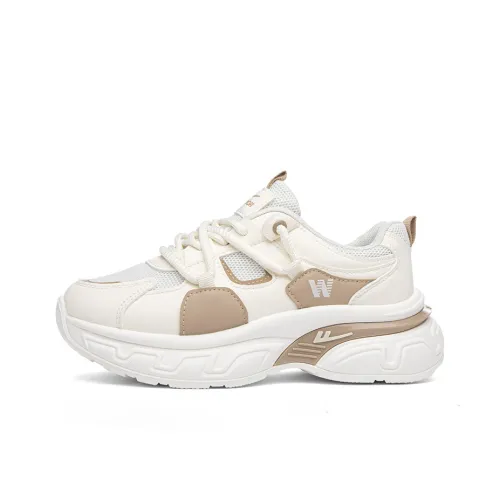 Warrior Anti Slip And Wear Resistant Height Increasing Low Top Chunky Sneakers Women's Beige Khaki