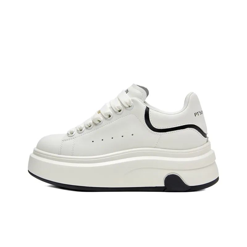 PT'SON Versatile Platform White Sneakers Height Increasing Low Top Skateboard Shoes Women's-10