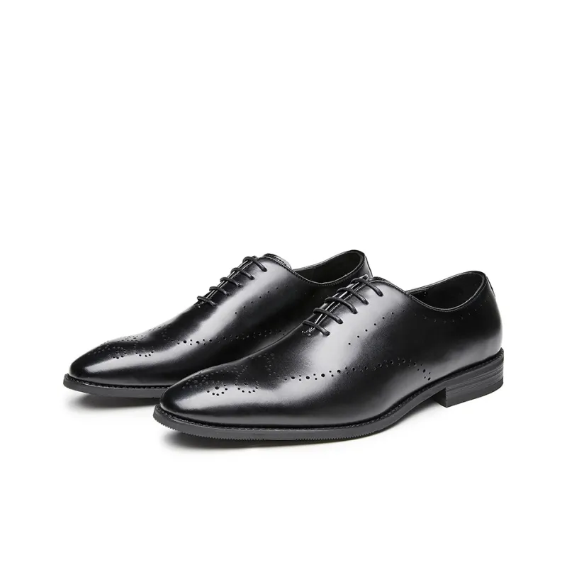 Kaltendin Cow Leather Pointed Toe Vintage Brogues Dress Shoes Men's Black-2