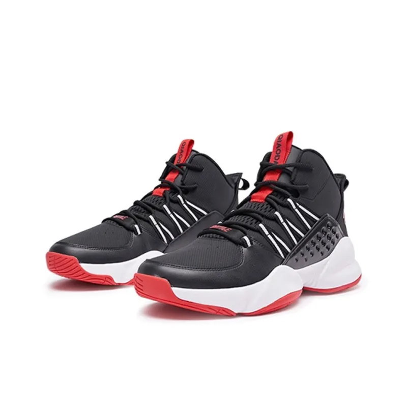 QIAODAN Anti Slip And Wear Resistant Breathable Mid Top Basketball Shoes Men's Black-1