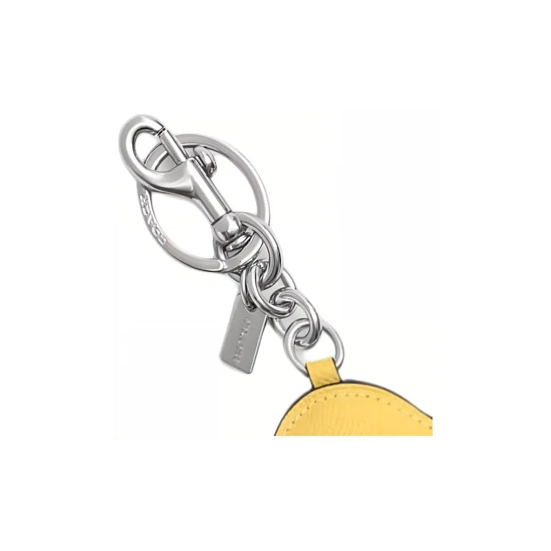 COACH Cross Grain Leather Bag Charm Bag Accessory Mini Women's Silver & Vintage Yellow-3