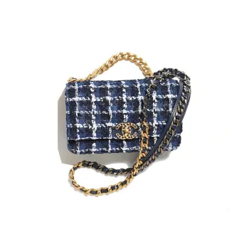 CHANEL Cotton Twill Soft Woolen Shoulder Bag, Crossbody Bag, Wallet Women's Blue/White/Marine Blue