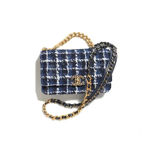 CHANEL Cotton Twill Soft Woolen Shoulder Bag, Crossbody Bag, Wallet Women's Blue/White/Marine Blue