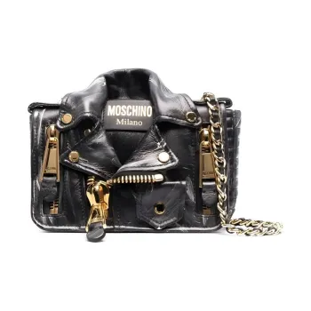 MOSCHINO Sheepskin Biker Bag Small Square Bag Shoulder Bag Crossbody Bag Women's Black