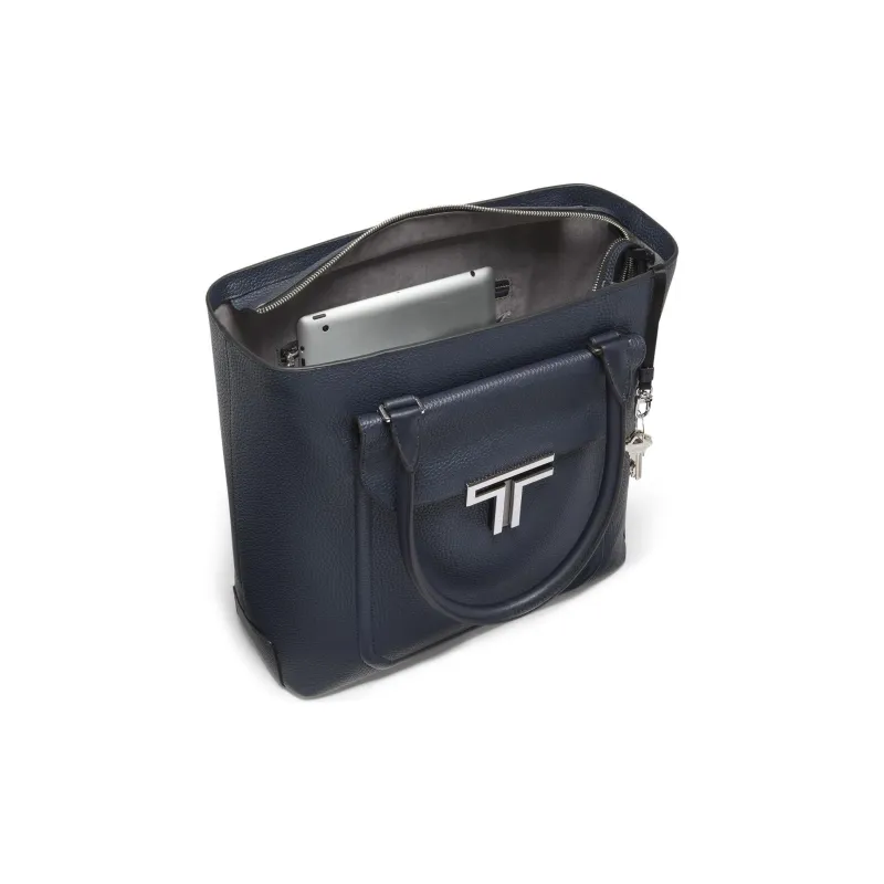 TUMI Leather Tote Bag Shopping Bag Handbag Men's Dark Blue-2