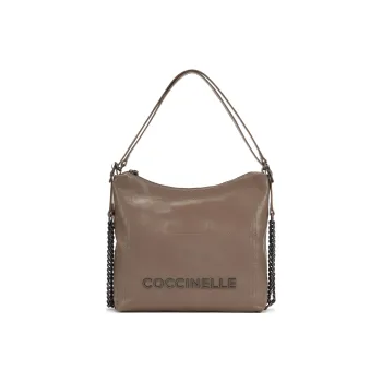 COCCINELLE Cow Leather Hobo Bag Portable Crossbody Bag Shoulder Bag Large Size Unisex Light Gray
