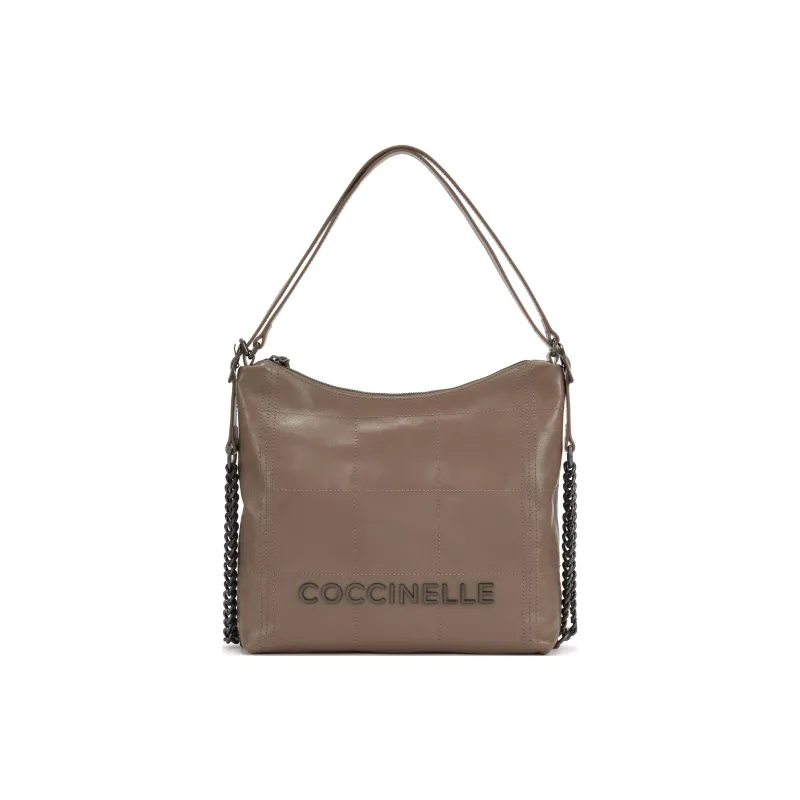 COCCINELLE Cow Leather Hobo Bag Portable Crossbody Bag Shoulder Bag Large Size Unisex Light Gray-0